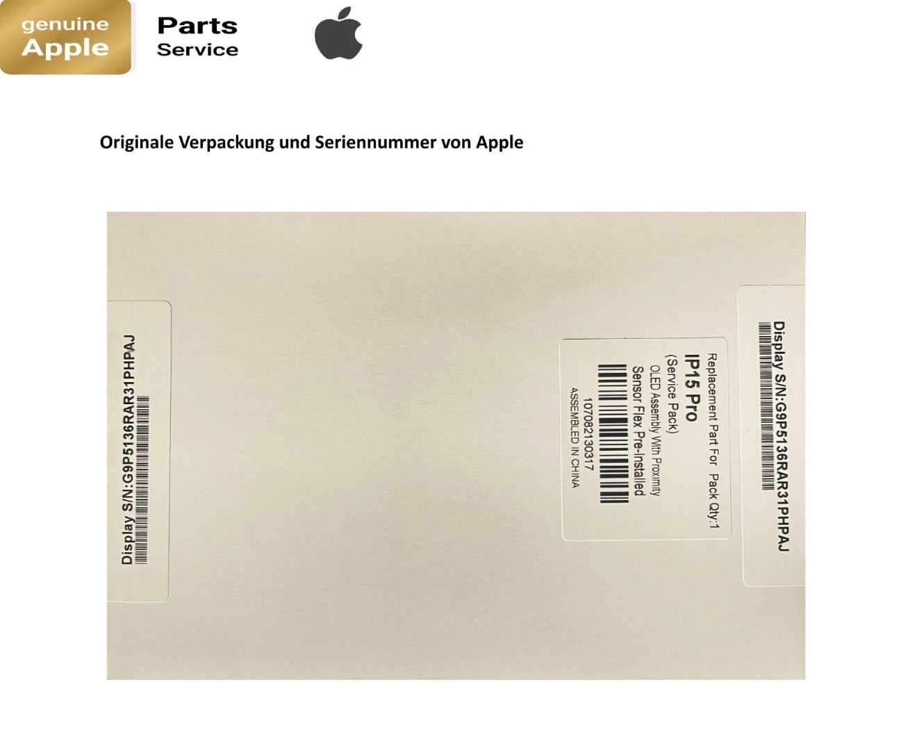 Original Genuine Display für iPhone 15 Pro Apple Bildschirm von Apple geliefert